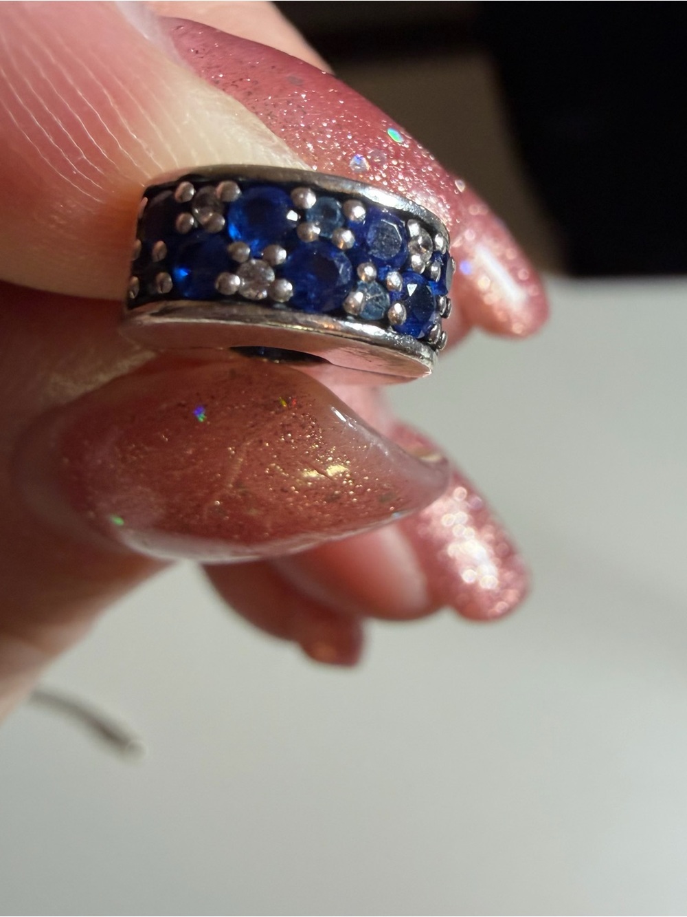 Pandora Sterling Silver Blue Crystal Pave Clip Charm—set of 2